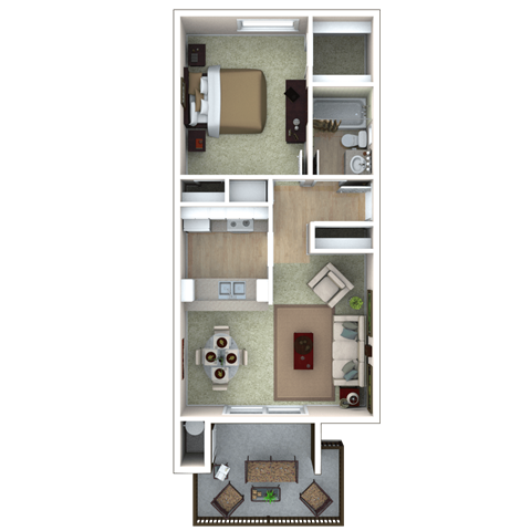 Floor plan for 1 bed, 1 bath, 595 sqft